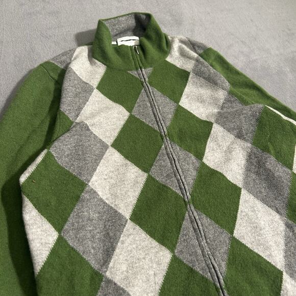 Charter Club Women's Regular Green Argyle 2-Ply Cashmere Full Zip Sweater Size L - Picture 2 of 6